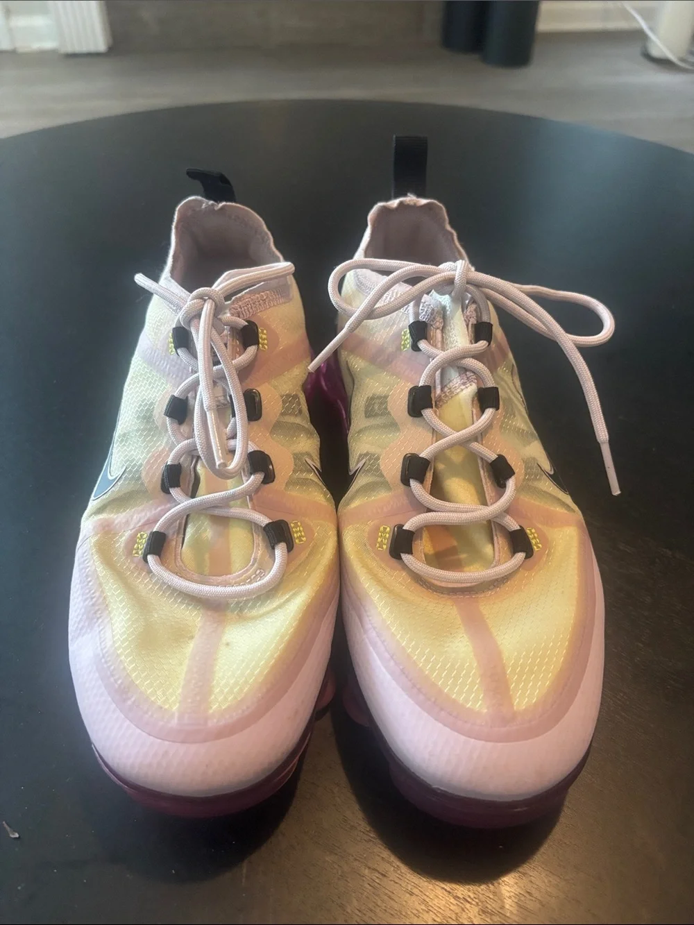 Nike VaporMax Big Kids Iridescent Pink Yellow Lace-Up Sneakers